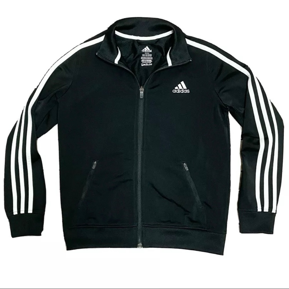 Adidas Boys Classic Black 3 Stripe Full Zip Up